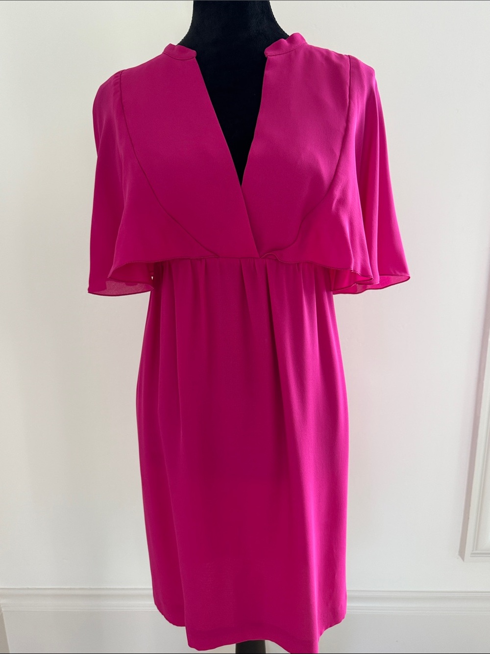 Fuchsia Midi Dress with Flowy Cape Sleeves
